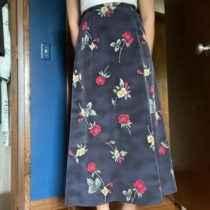Vintage Navy floral long midi skirt rose